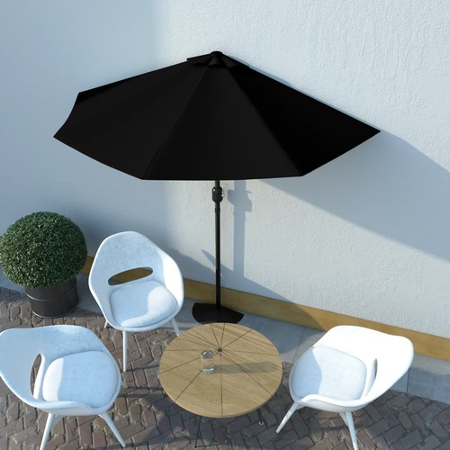 Balcony Parasol with Aluminium Pole Black 270x135x245 cm Half