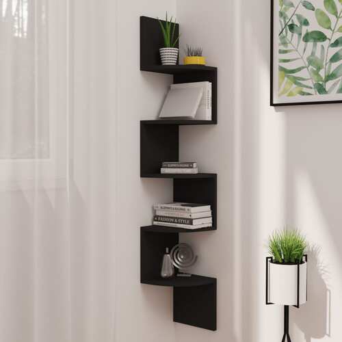 Wall Corner Shelf Black 19x19x123 cm Chipboard