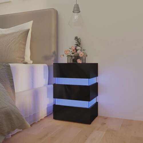 LED Bedside Cabinet High Gloss Black 45x35x67 cm Chipboard