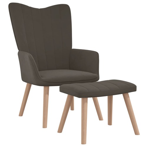 Relaxing Chair with a Stool Dark Grey Velvet