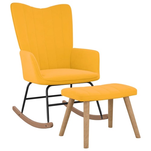 Rocking Chair with a Stool Mustard Yellow Velvet