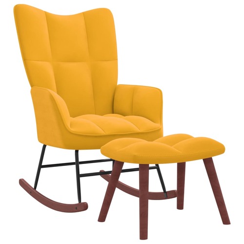 Rocking Chair with a Stool Mustard Yellow Velvet