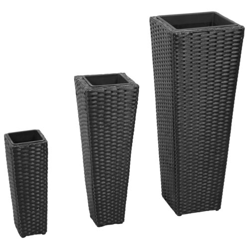 3 Rattan Flower Raised Beds Black