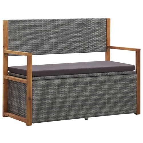 Storage Bench 110 cm Poly Rattan and Solid Acacia Wood Grey