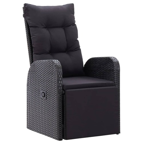 Reclining Garden Chair with Cushion Poly Rattan Black