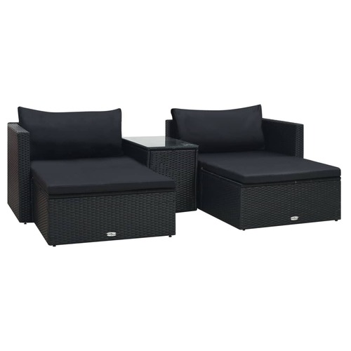 5 Piece Garden Lounge Set with Cushions Poly Rattan Black