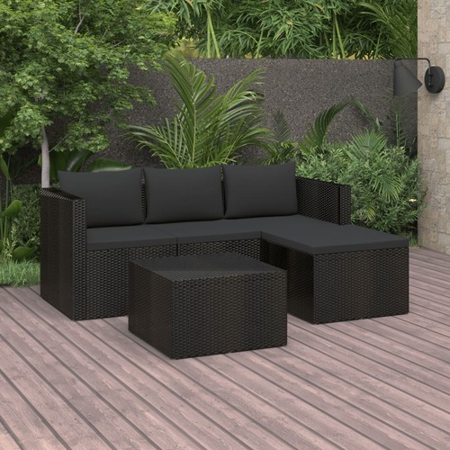 3 Piece Garden Lounge Set Poly Rattan Black and Grey