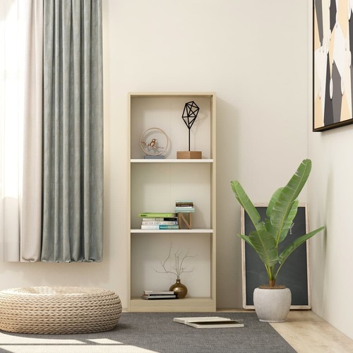 3-Tier Book Cabinet White and Sonoma Oak 40x24x108 cm Chipboard