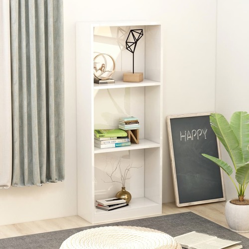 3-Tier Book Cabinet High Gloss White 40x24x108 cm Chipboard