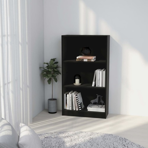 3-Tier Book Cabinet Black 60x24x108 cm Chipboard