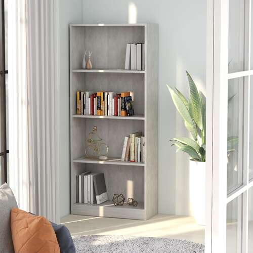 4-Tier Book Cabinet Concrete Grey 60x24x142 cm Chipboard