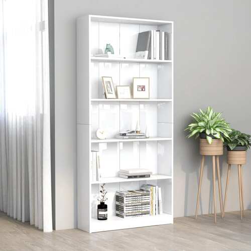 5-Tier Book Cabinet High Gloss White 80x24x175 cm Chipboard