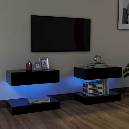 TV Cabinets with LED Lights 2 pcs Black 60x35 cm