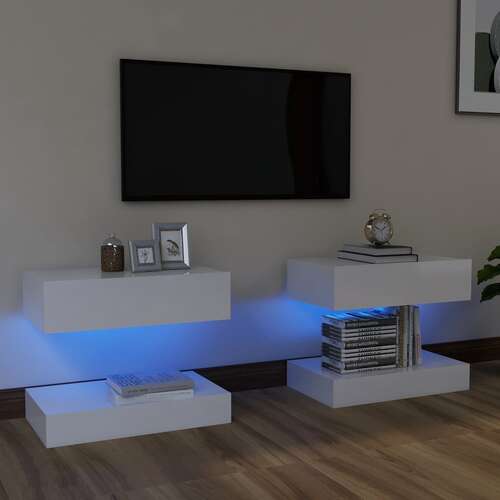 TV Cabinets with LED Lights 2 pcs High Gloss White 60x35 cm