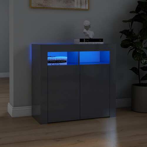 Sideboard with LED Lights High Gloss Grey 80x35x75 cm