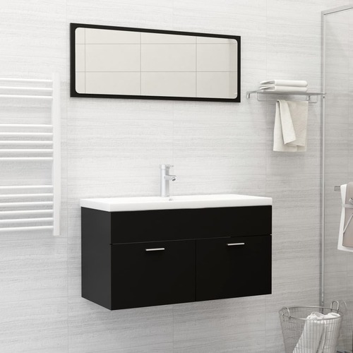 2 Piece Bathroom Furniture Set Black Chipboard