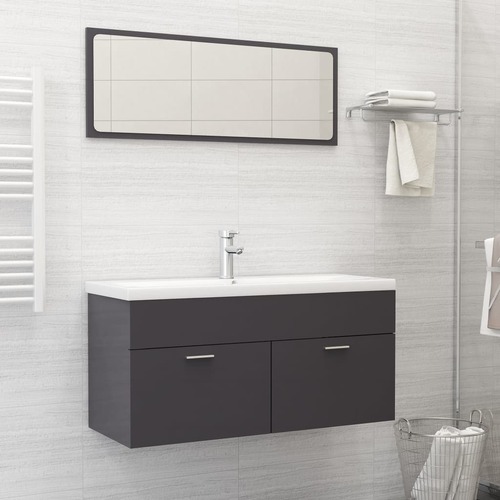 2 Piece Bathroom Furniture Set High Gloss Grey Chipboard