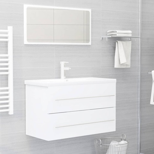 2 Piece Bathroom Furniture Set White Chipboard