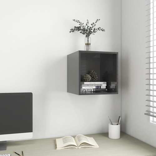 Wall Cabinet High Gloss Grey 37x37x37 cm Chipboard