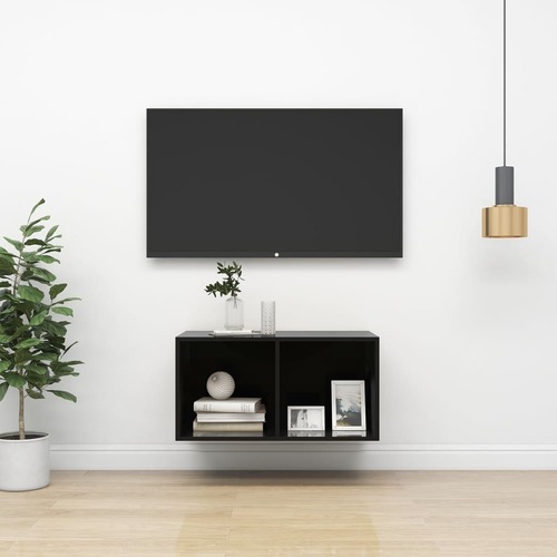 Wall-mounted TV Cabinet High Gloss Black 37x37x72 cm Chipboard