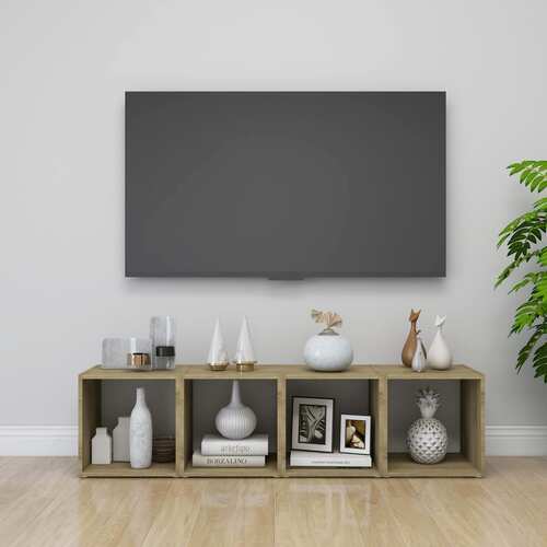 TV Cabinets 4 pcs White and Sonoma Oak 37x35x37 cm Chipboard