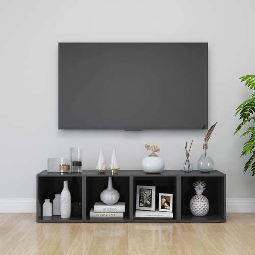 TV Cabinets 4 pcs High Gloss Grey 37x35x37 cm Chipboard