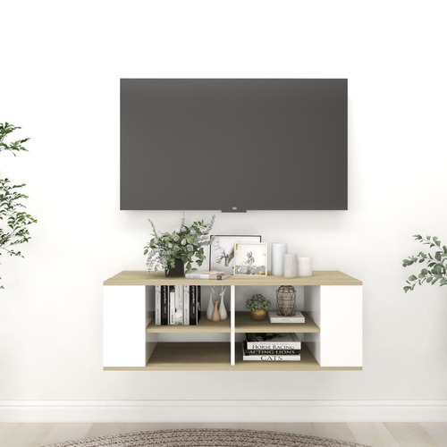 Wall-Mounted TV Cabinet White&Sonoma Oak 102x35x35cm Chipboard