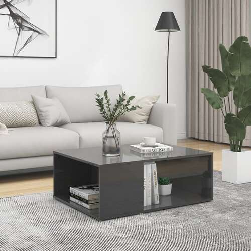 Coffee Table High Gloss Grey 90x67x33 cm Chipboard