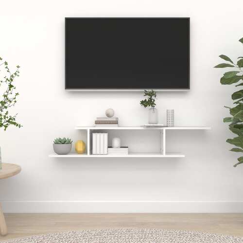 Wall-Mounted TV Shelf High Gloss White 125x18x23 cm Chipboard