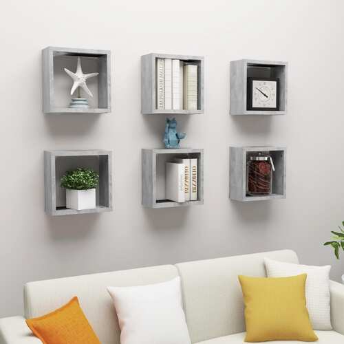 Wall Cube Shelves 6 pcs Concrete Grey 30x15x30 cm