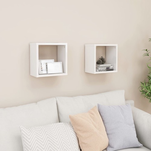 Wall Cube Shelves 2 pcs High Gloss White 26x15x26 cm