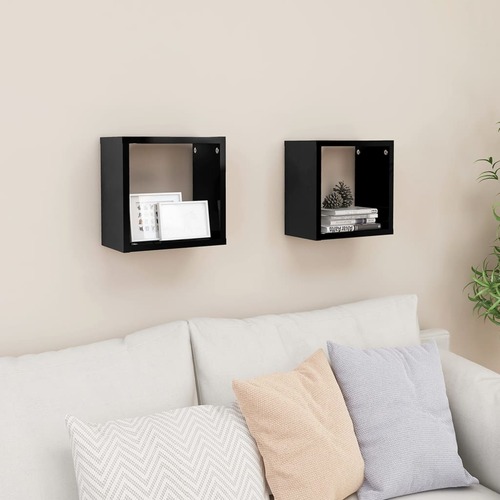 Wall Cube Shelves 2 pcs High Gloss Black 26x15x26 cm