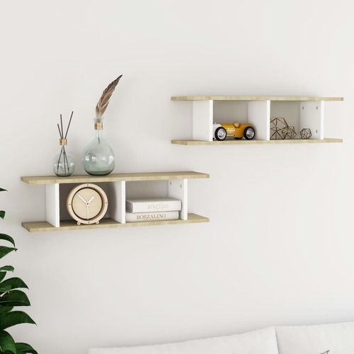 Wall Shelves 2 pcs White and Sonoma Oak 78x18x20 cm Chipboard