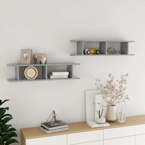 Wall Shelves 2 pcs Concrete Grey 90x18x20 cm Chipboard