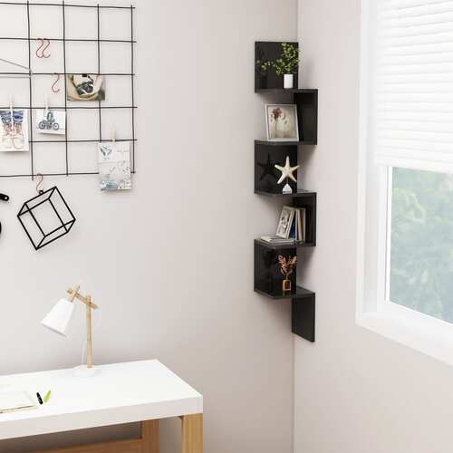 Wall Corner Shelf High Gloss Black 20x20x127.5 cm Chipboard