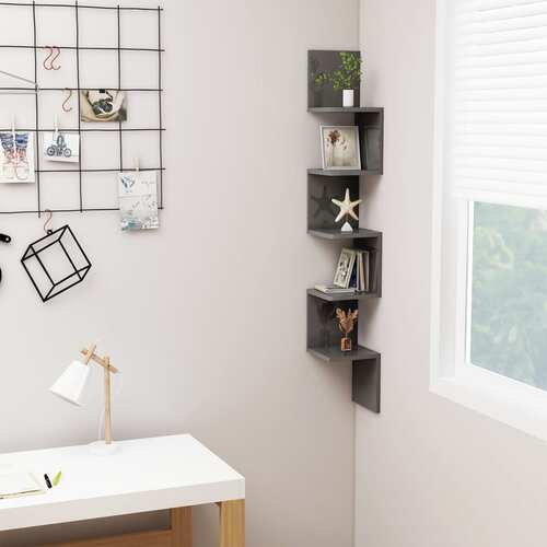 Wall Corner Shelf High Gloss Grey 20x20x127.5 cm Chipboard