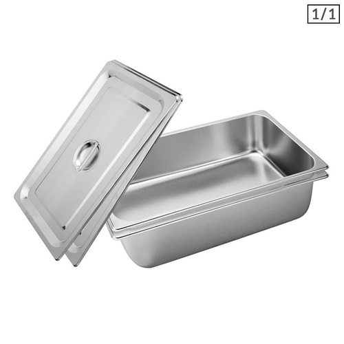 SOGA 2X Gastronorm GN Pan Full Size 1/1 GN Pan 15cm Deep Stainless Steel Tray With Lid