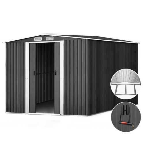 Giantz Garden Shed Outdoor Storage Sheds 2.58x3.14x2.02M Workshop Metal Base Grey