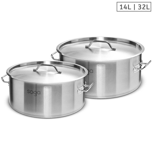 SOGA Stock Pot 14L 32L Top Grade Thick Stainless Steel Stockpot 18/10