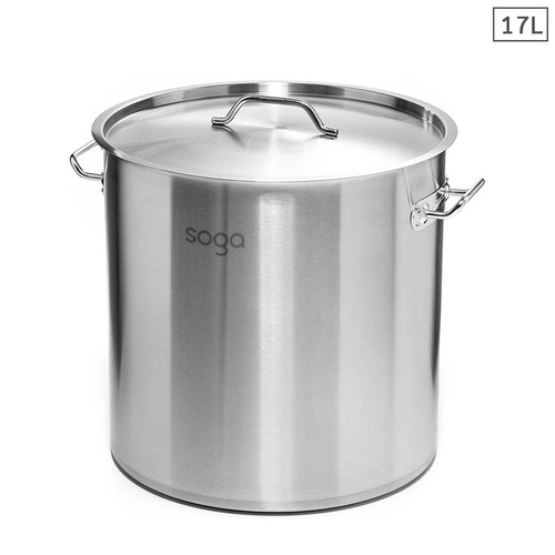 SOGA Stock Pot 17L Top Grade Thick Stainless Steel Stockpot 18/10