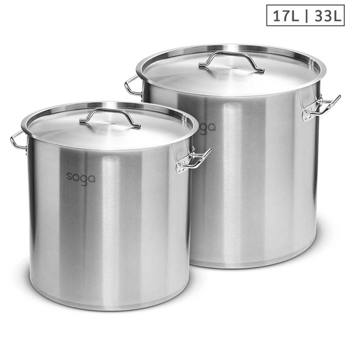 SOGA Stock Pot 17L 33L Top Grade Thick Stainless Steel Stockpot 18/10