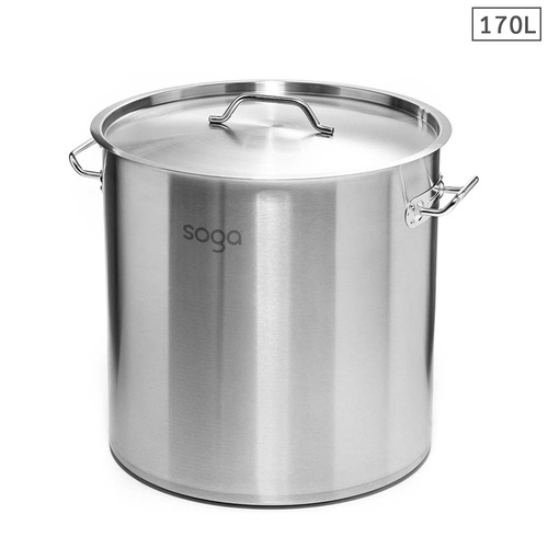 SOGA Stock Pot 170L Top Grade Thick Stainless Steel Stockpot 18/10