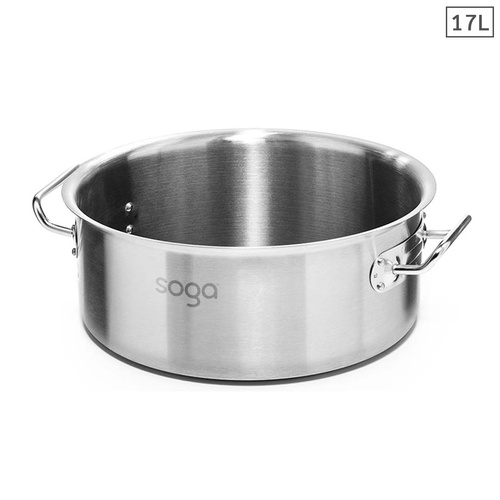 SOGA Stock Pot 17L Top Grade Thick Stainless Steel Stockpot 18/10 Without Lid