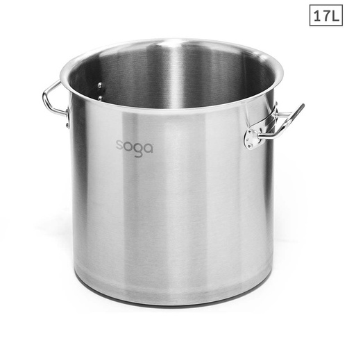 SOGA Stock Pot 17L Top Grade Thick Stainless Steel Stockpot 18/10 Without Lid