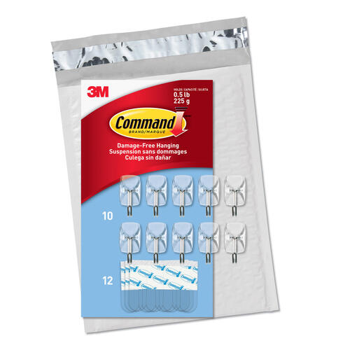 Command Small Clear Wire Value Pack, 10 Hooks and 12 Strips, CL067-10NA