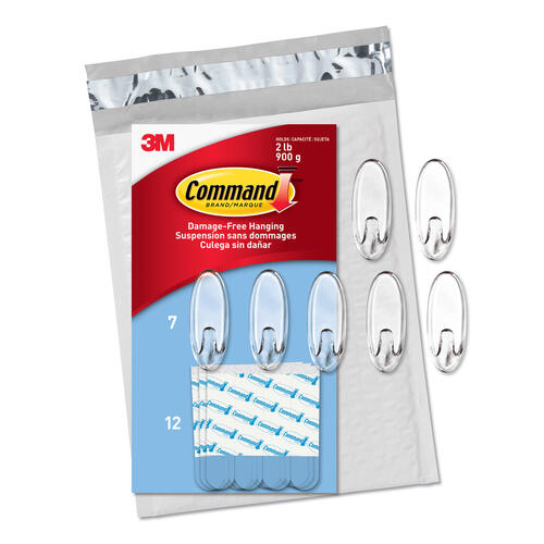 Command Medium Clear Oval Value Pack, 7 Hooks and 12 Strips, CL091-7NA