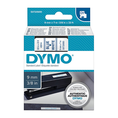 DYMO Blue on White 9mm x7m Tape