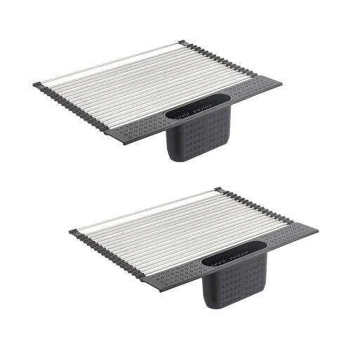 2 Pack Large Stainless Steel Roll Up Dish Drying Rack with Utensil Holder for Home Kitchen