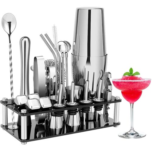 Cocktail Shaker Set Boston 23-Piece Stainless Steel and Professional Bar Tools for Drink Mixing