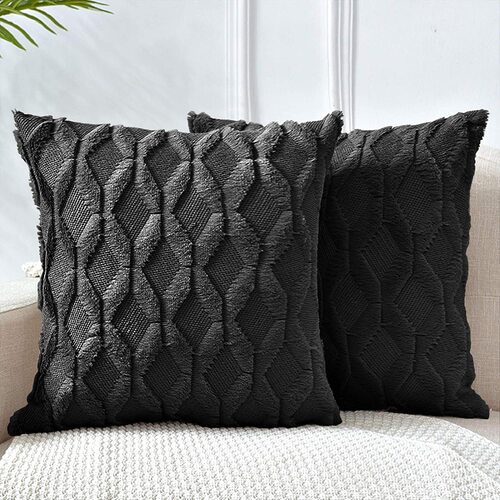 2 Pack Decorative Boho Throw Pillow Covers 45 x 45 cm (Black)